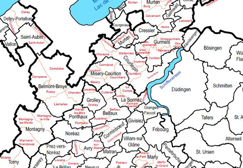 Carte - Communes et secteurs / Karten - Gemeinden und Sektoren