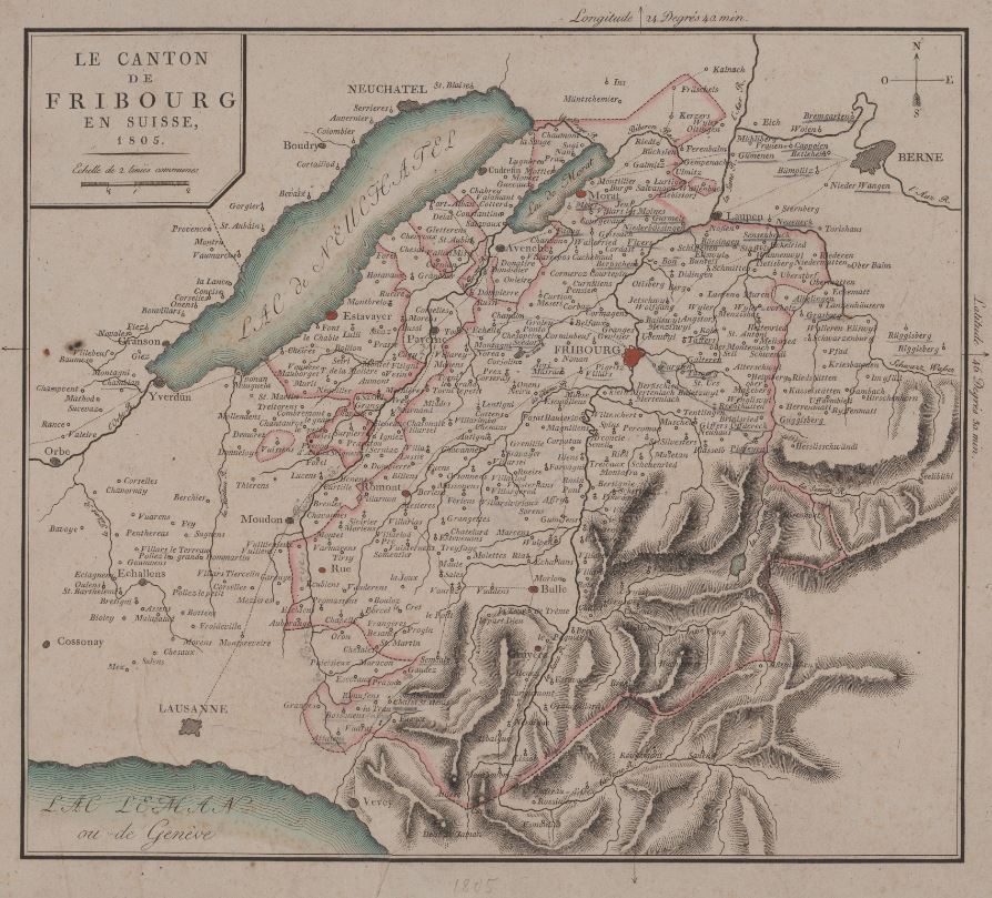 Le canton de Fribourg en Suisse, 1805. KUB, CAPL P-54 (Glasson 927). Kantons- und Universitätsbibliothek Freiburg. 