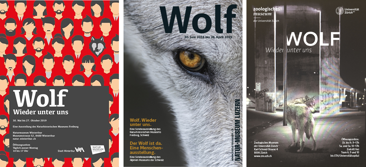 Plakate der verschiedenen Ausstellungen Wolf - Wieder unter uns