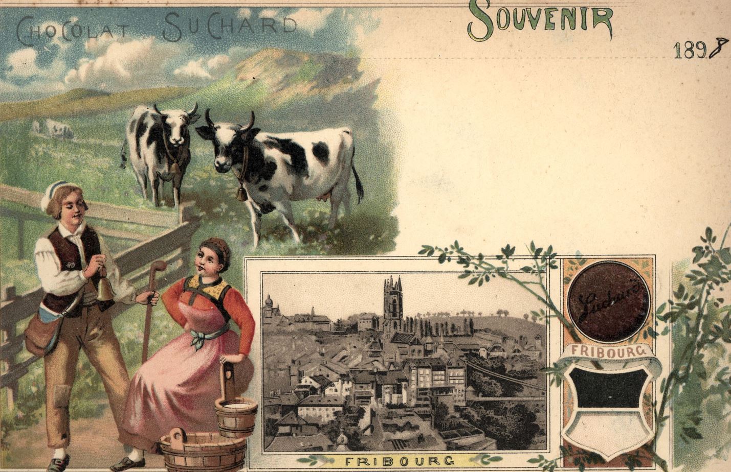 Fribourg, Souvenir, Chocolat Suchard, 1898. Kantons- und Universitätsbibliothek Freiburg - Postkartensammlung