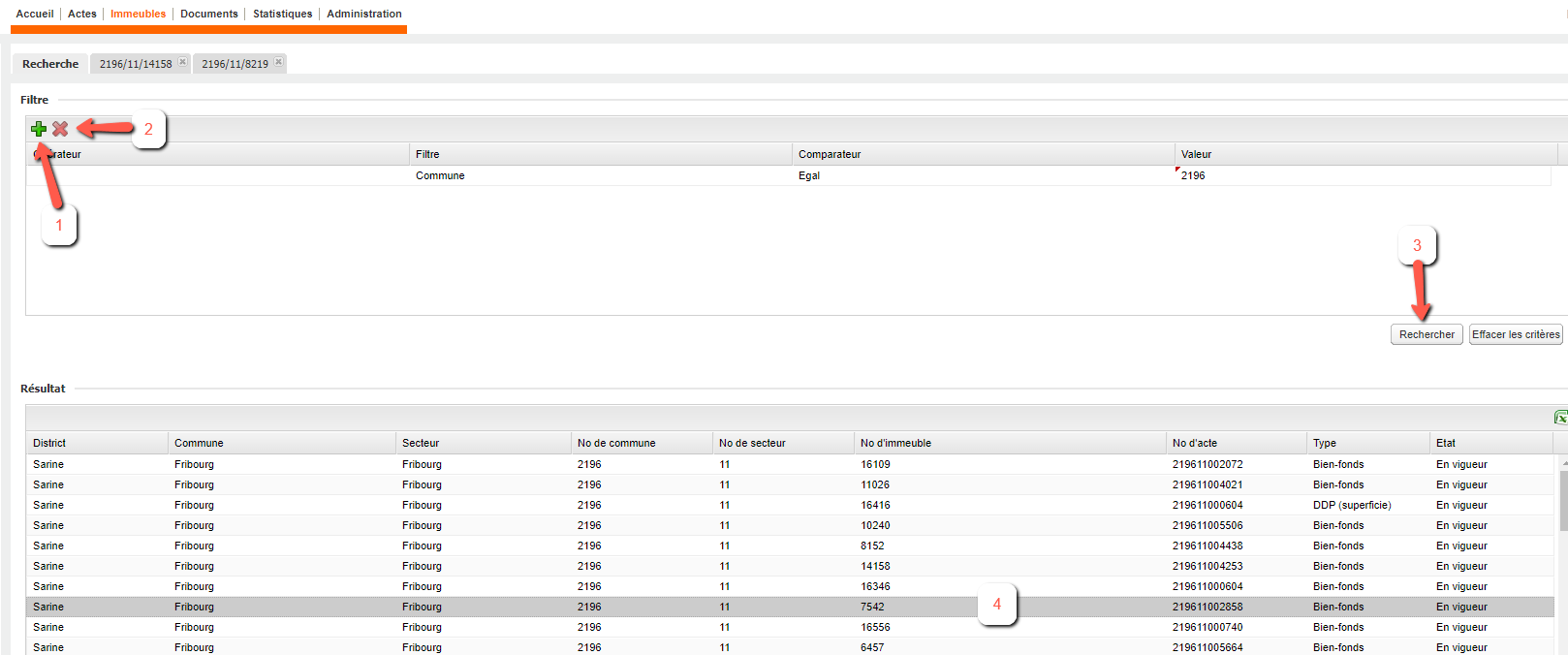 Copie d'écran DSK2 - Recherche d'immeuble