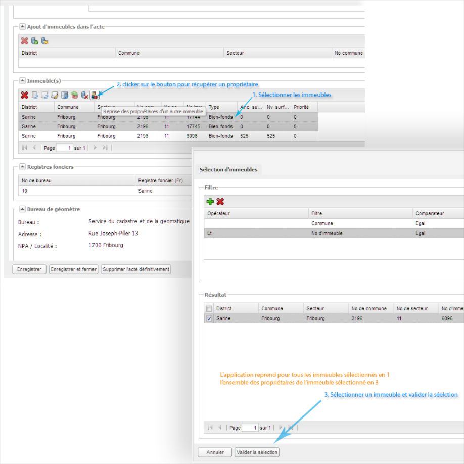 Copie d'écran DSK2 - Reprise d'un propriétaire