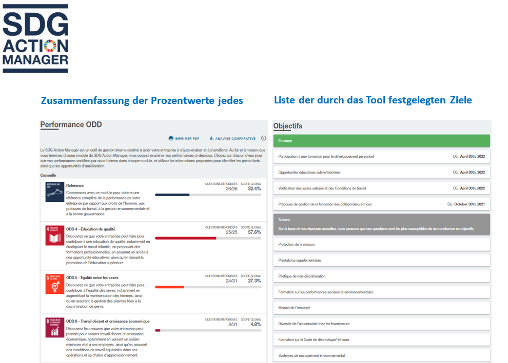 Zusammenfassung der Prozenrwerte jedes - Liste der durch das Tool festgelegten Ziele - SDG Action Manager