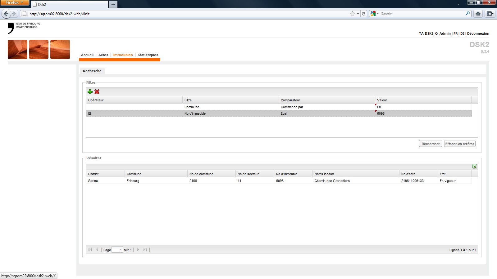 Capture d'écran DSK2 - Recherche d'immeuble
