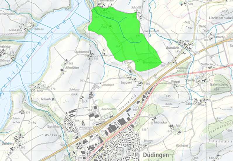 Einzugsgebiet des Schiffenengrabenbachs in Düdingen