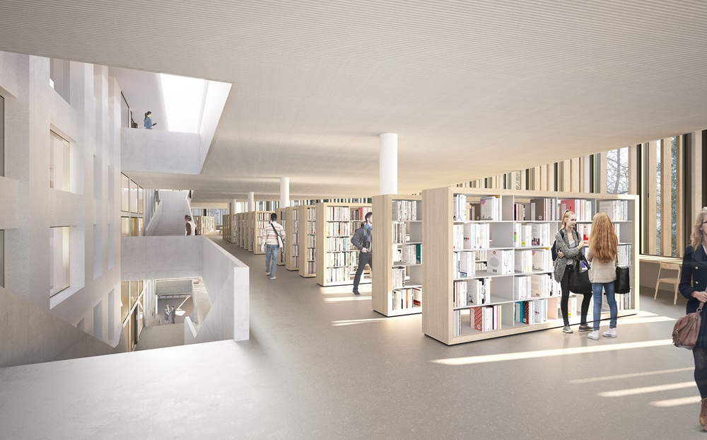 Intérieur de la nouvelle bibliothèque en construction