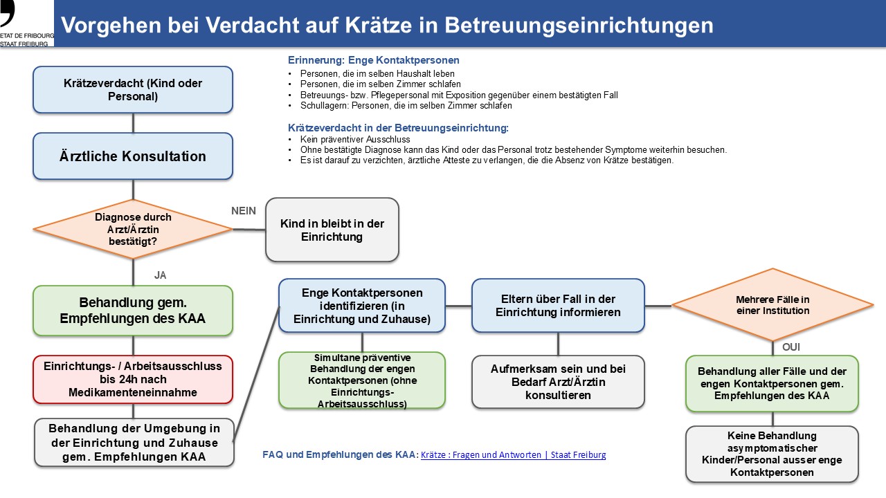 Krätze: Flowchart Vorgehen bei Verdacht auf Krätze in Betreuungseinrichtungen