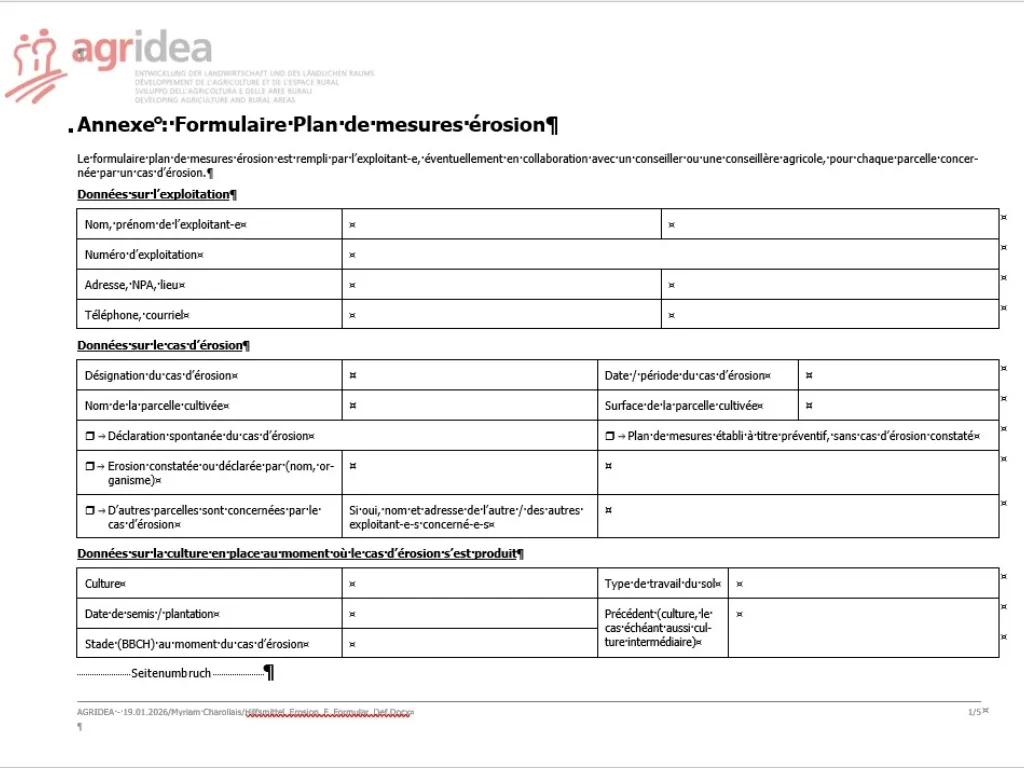 Formulaire "Plan de mesures érosion"