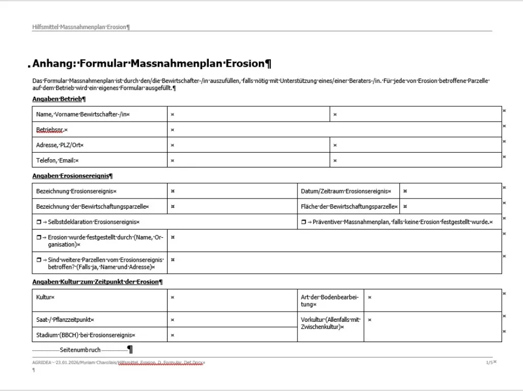 Formular „Massnahmenplan Erosion“