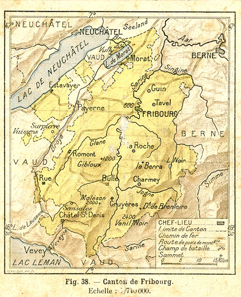 Carte du canton de Fribourg, 1895