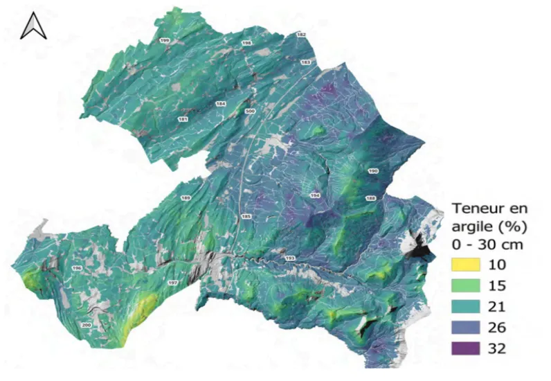 Karte des Tongehalts im Vivisbachbezirk