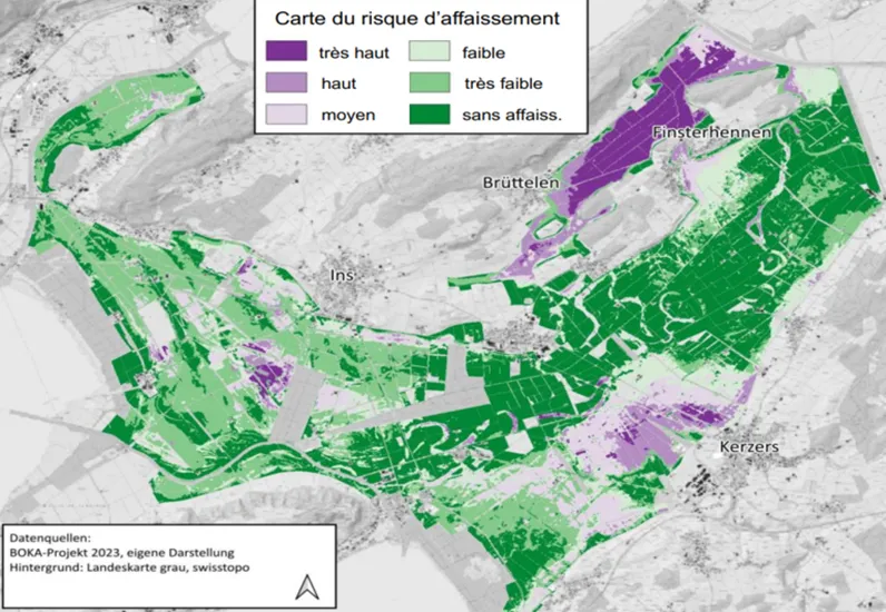 Karte des Sackungsrisikos im Grossen Moos