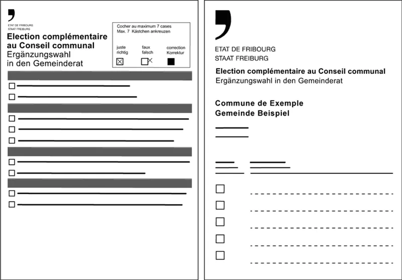 Amtlichen Wahlzettel zum Ankreuzen und amtlichen Wahlzettel zum Ausfüllen