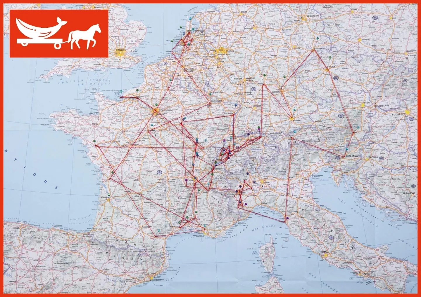 Itinéraire de la baleine à travers l'Europe entre 1852 et 1881