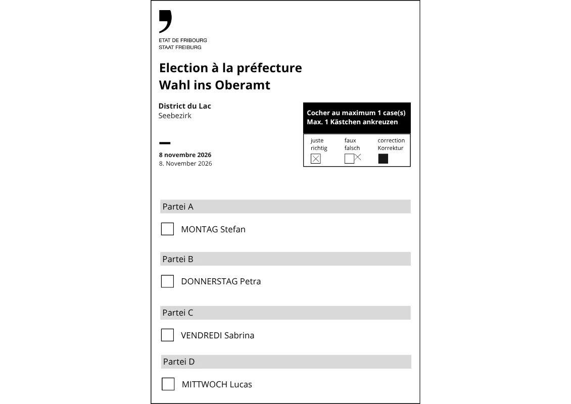 Amtlicher Wahlzettel zum Ankreuzen - Oberamt