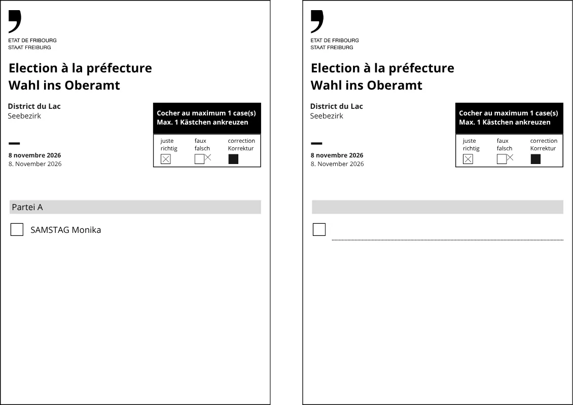 Wahlzettel zum Ankreuzen und Wahlzettel zum Ausfüllen
