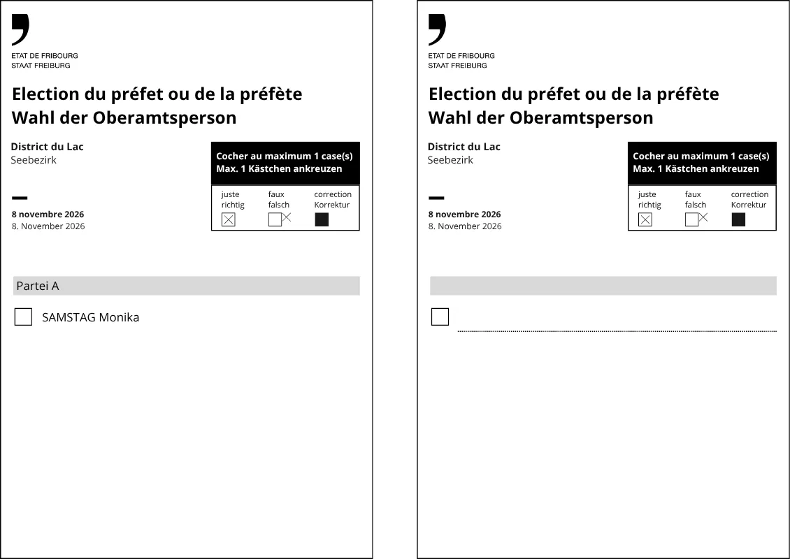 Wahlzettel zum Ankreuzen und Wahlzettel zum Ausfüllen
