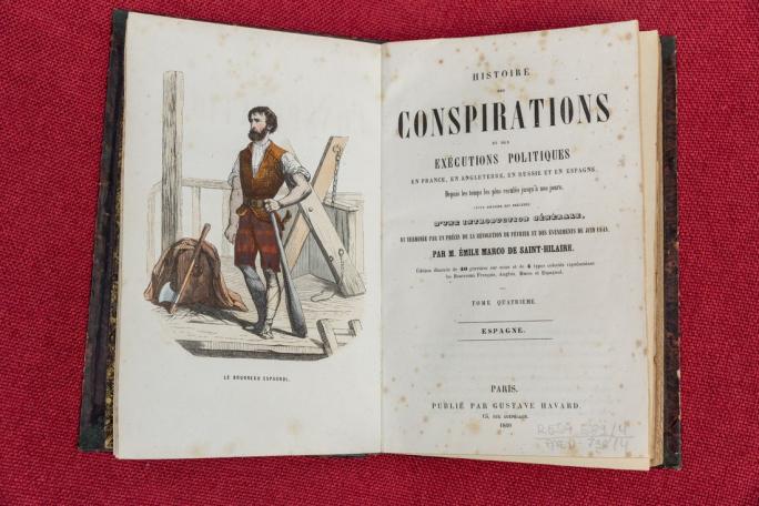 Fonds HEP - Le bourreau espagnol et sa masse en frontispice d’une édition de 1849 