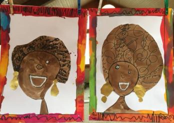 dessins d'élèves représentants des portraits de femmes africaines