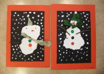 Travaux d'élèves représentant deux bonhommes de neige