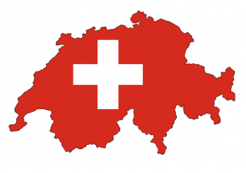 Das Bild zeigt die Konturen der Schweiz in rot mit dem weissen Schweizerkreuz in der Mitte