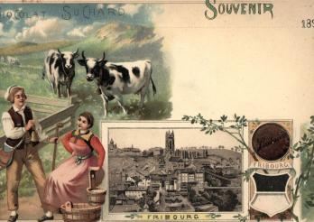 Fribourg, Souvenir, Chocolat Suchard, 1898. Kantons- und Universitätsbibliothek Freiburg - Postkartensammlung