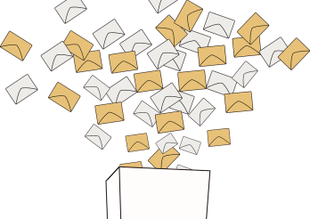 Le dessin d'une urne avec des enveloppes de votes grises et jaunes
