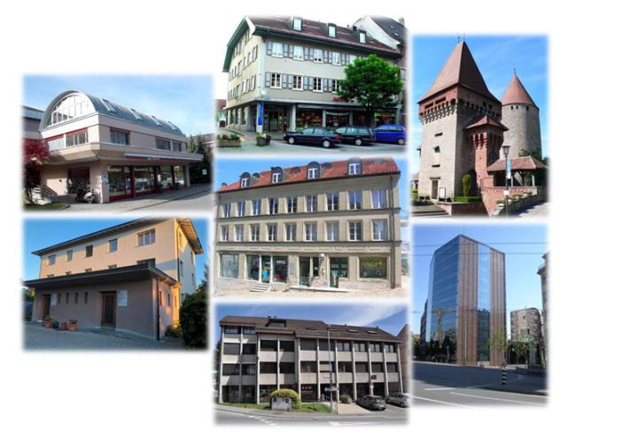 Die sieben Gebäude der Grundbuchämter des Kantons