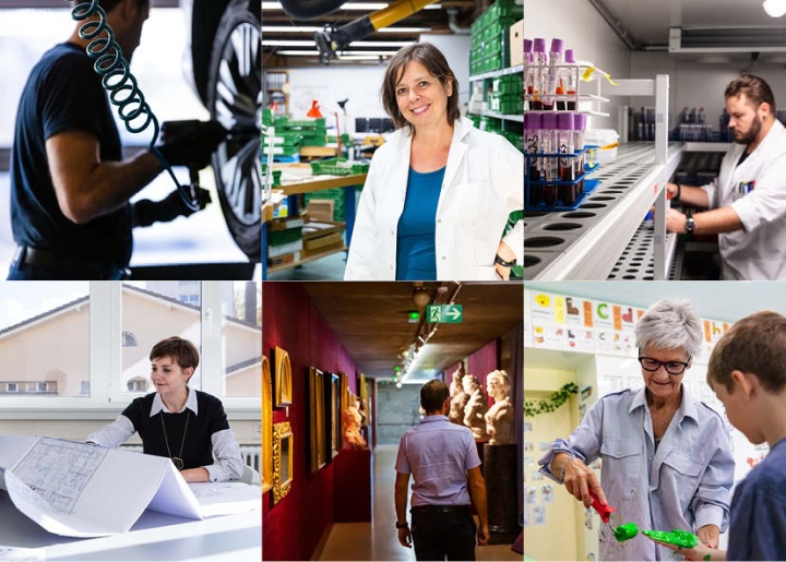 Agrandir l'image Six images décrivant plusieurs métiers de l'Etat de Fribourg