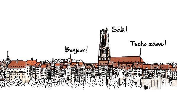 dessin de la ville de Fribourg / Zeichnung der Stadt Freiburg
