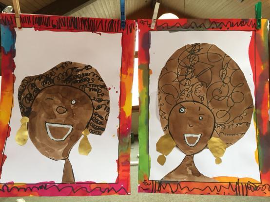dessins d'élèves représentants des portraits de femmes africaines