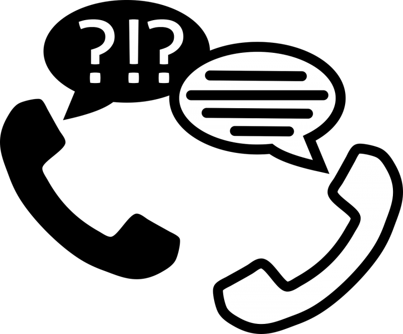 Telefonsymbol mit Fragezeichen und Chatblase