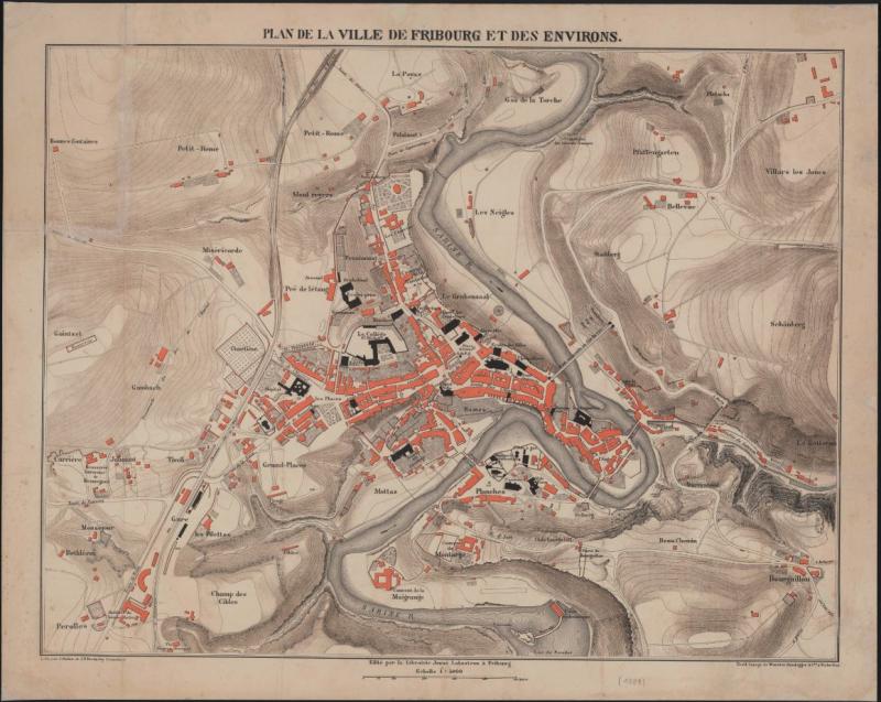 Plan de la ville de Fribourg, 1881. BCU, CAPL M-29 (Glasson 123). BCU Fribourg