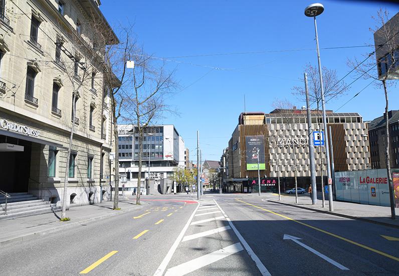 Avenue de la Gare à Fribourg pendant le semi-confinement 2020