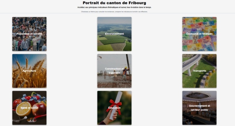 Capture d'écran de la page d'accueil du Portrait du canton de Fribourg sur le portail de données ouvertes de l'Etat de Fribourg