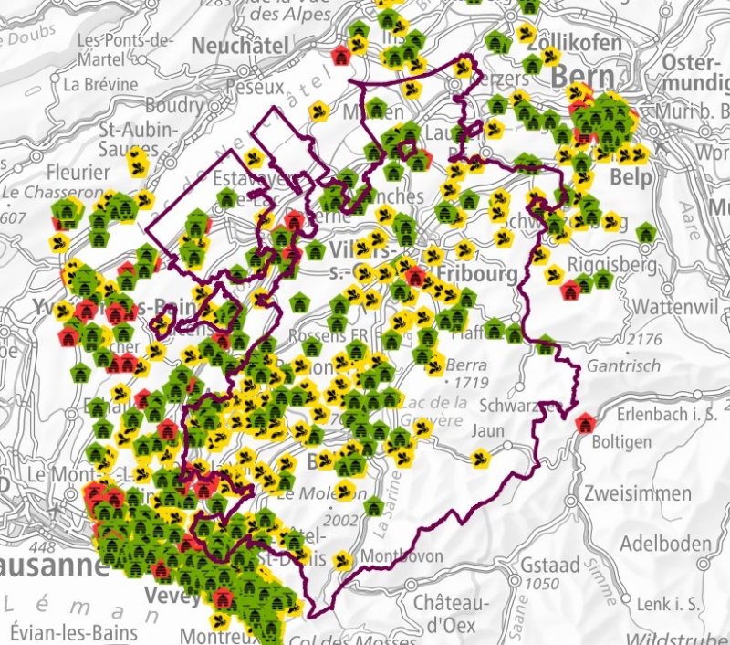 Capture d'écran du portail carto montrant les annonces de frelons asiatiques
