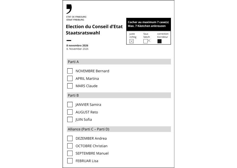 Bulletin électoral officiel à cocher - Conseil d'Etat
